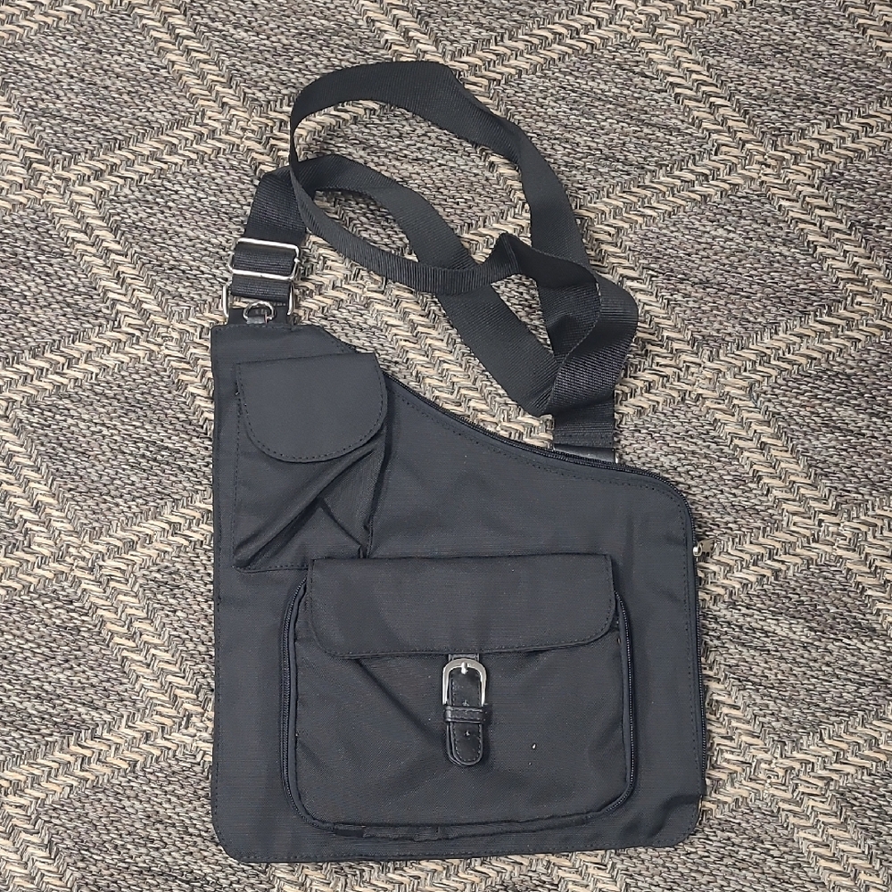 Black Crossbody Bag with Adjustable Strap and Durable Fabric